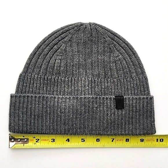 AllSaints Unisex Merino Wool Blend Knit Charcoal Grey Rib Mix Beanie Size OS - Picture 9 of 10